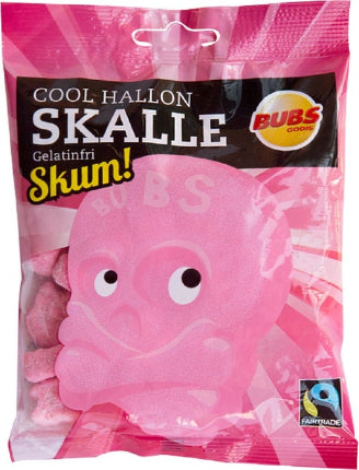 Pink candy package with cartoon character and BUBS logo on a pink background