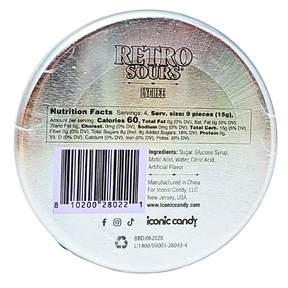 Retro Sours Lychee tin nutrition and barcode side
