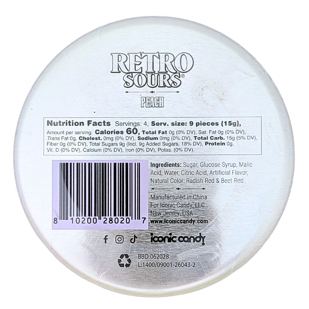 Retro Sours Peach tin nutrition and barcode side