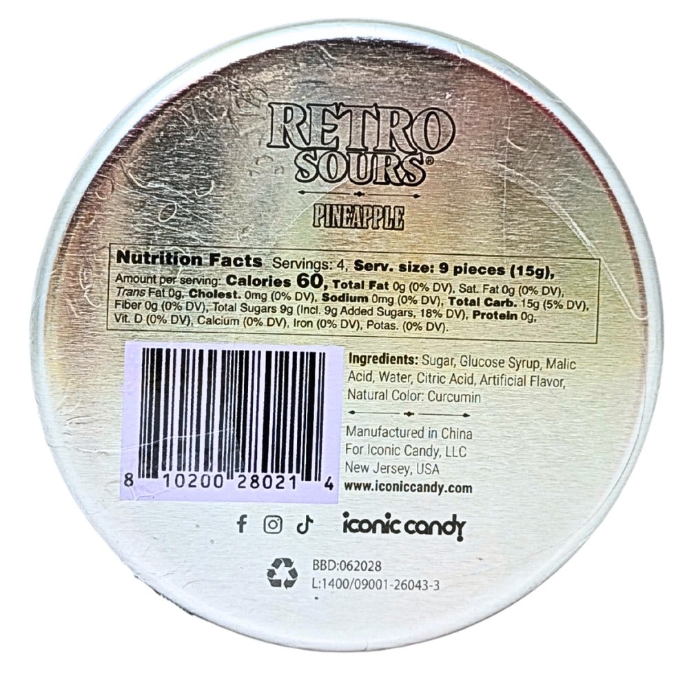 Retro Sours Pineapple tin nutrition and barcode side